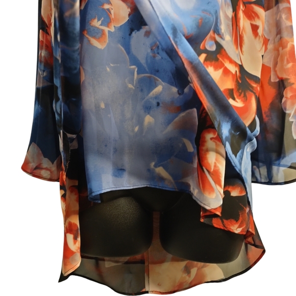 Jennifer Lopez Blouse Women's V-Neck Layered Hi-Lo 3/4 Sleeve Chiffon Top Sz M - Picture 5 of 8